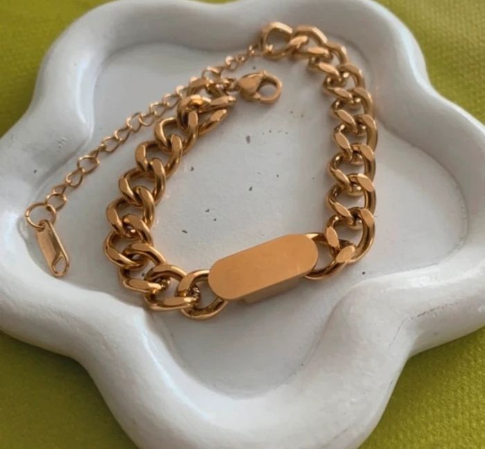 Bracelet Mixte Style Gourmette Doré Vintage et Tendance - photo numéro 5