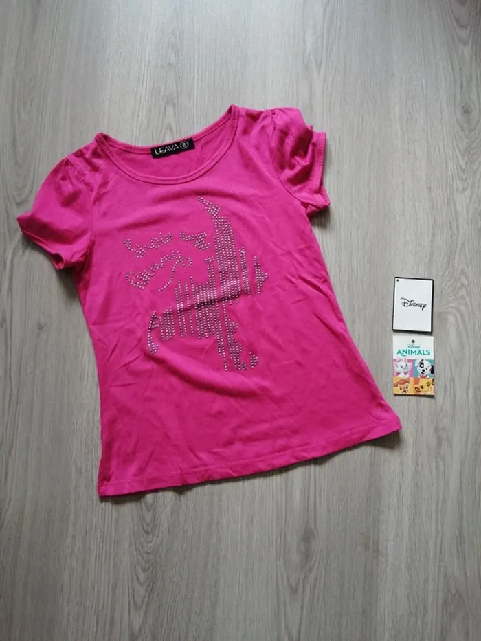 Tee-shirt rose à strass / leava / (8ans)