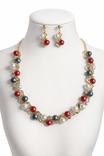 Magnifique Parure Chic - Collier de Perles et Strass + Boucles Assorties
