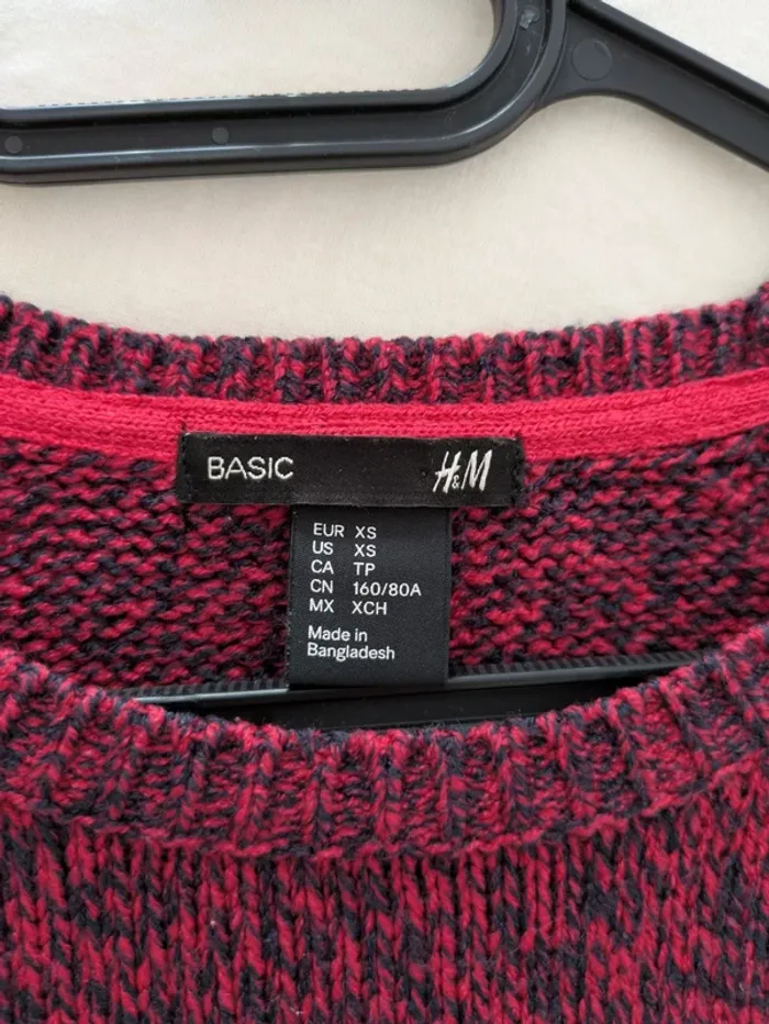 Joli Pull Maille Chinée Bordeaux/Noir H&M - Taille XS - photo numéro 3