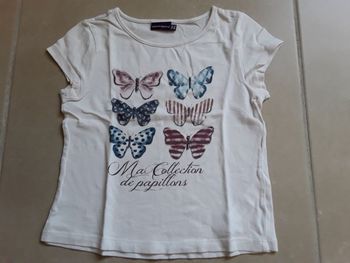 T-shirt MC blanc cassé papillons fille SERGENT MAJOR en 5 ans TBE