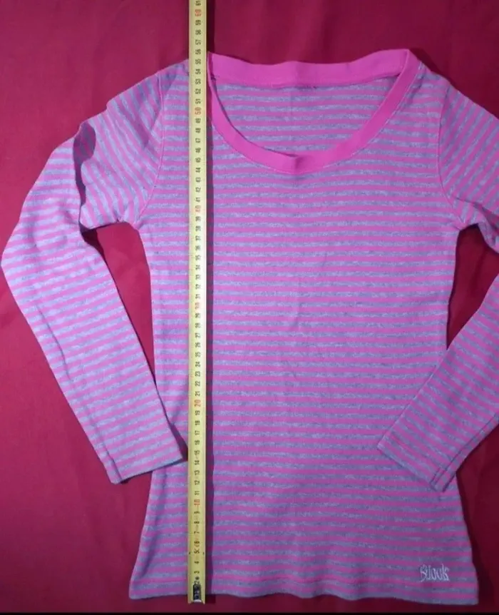 T-shirt prêt du corps manches longues rayures rose et grise - photo numéro 3