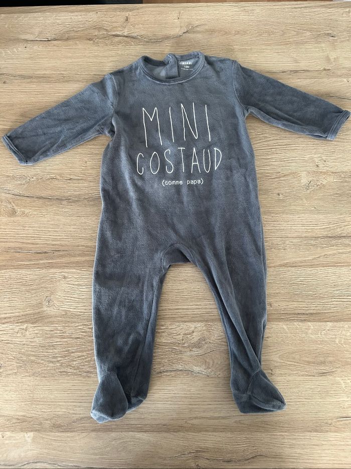 Pyjama en velours polaire gris mini costaud comme papa garçon taille 18 mois Kiabi