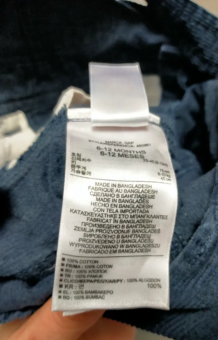 Salopette marine velours côtelé mixte 6-12 mois Babygap - photo numéro 5