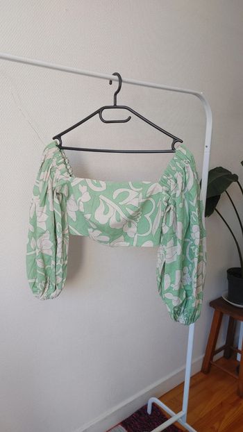 Magnifique au en tissu épais manche long bouffon crop top cintré