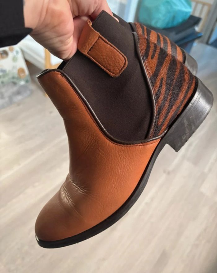 Bottines femme basses camel zébré taille 39 - photo numéro 6