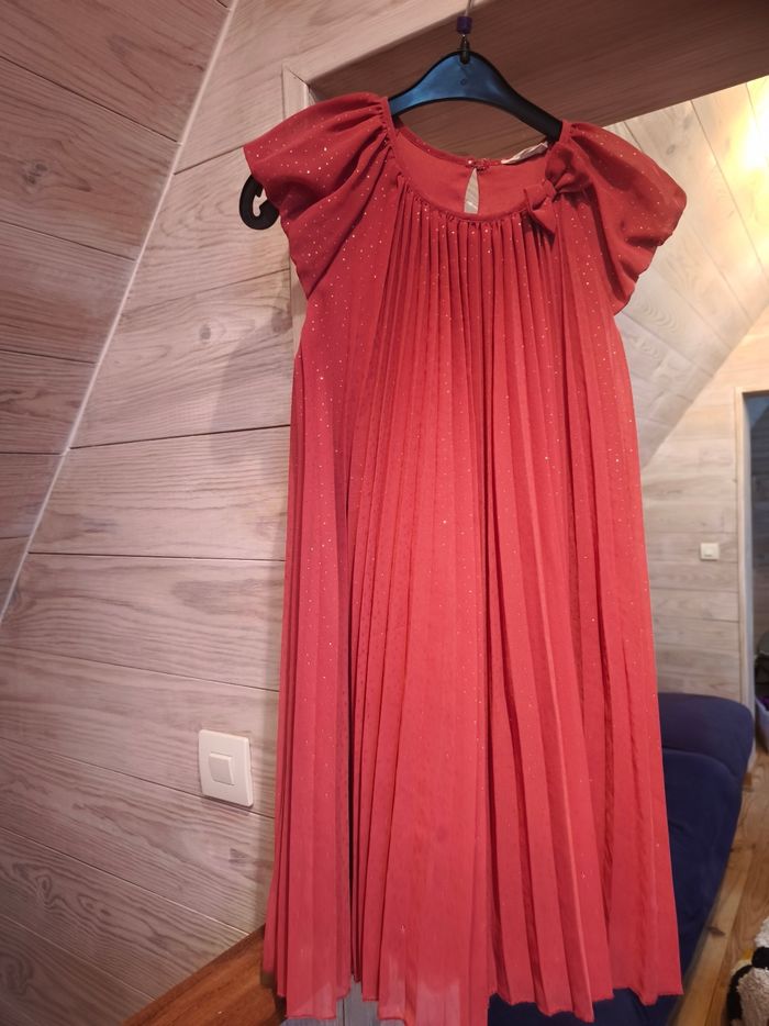 Robe fillette drapée paillettée Rose pâle taille 140cm TBE