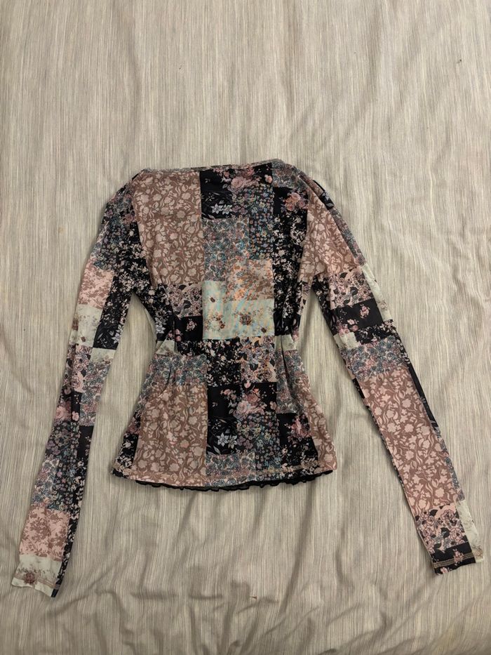 Haut mesh vintage patchwork fleurs - photo numéro 5