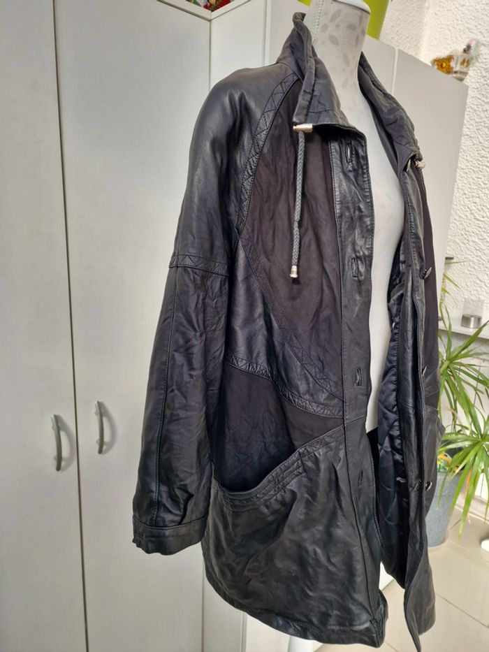 Veste Vintage Cuir Noir - photo numéro 3