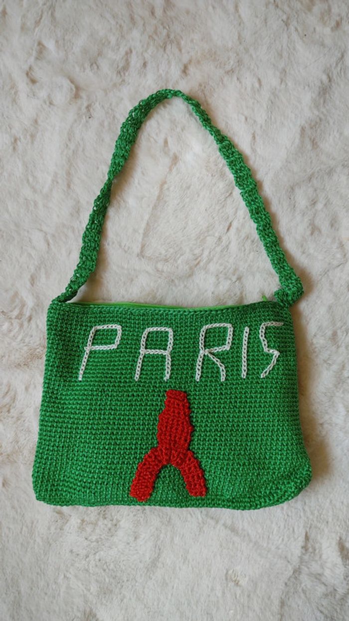 Sac tricoté main avec fil en nylon bandoulière - photo numéro 2