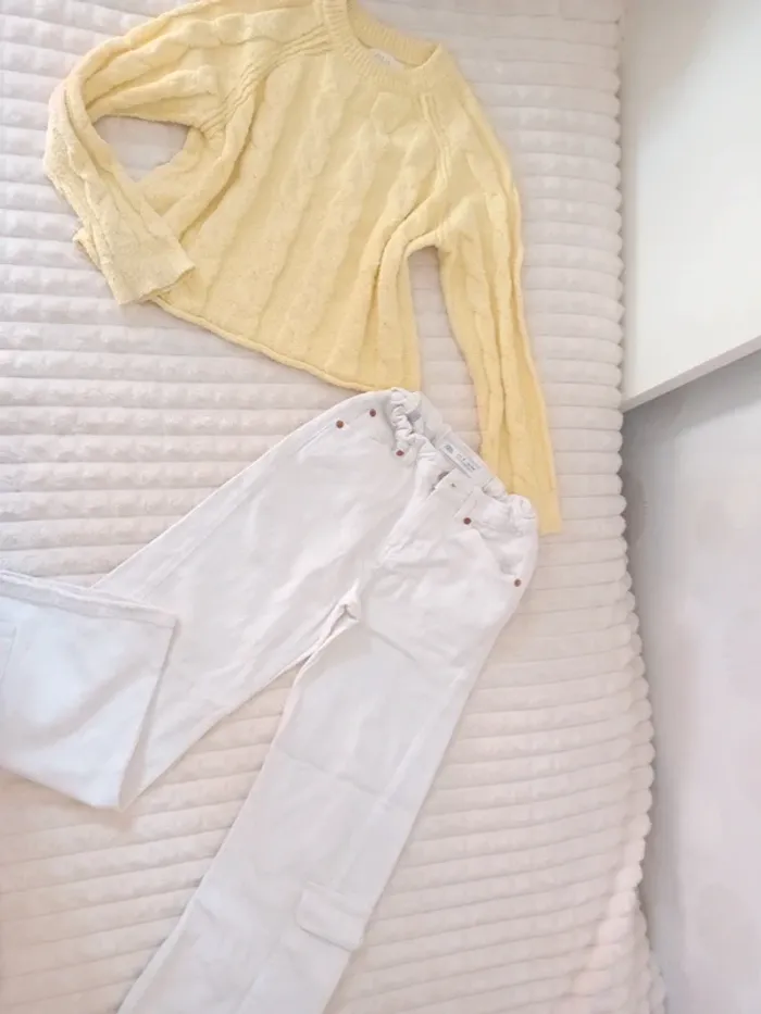 Ensemble fille pull torsade + jean wide leg 9/10ans Zara 🌼🤍