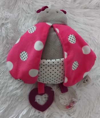 Doudou peluche coccinelle d activités et Attaché tetine - Obaibi