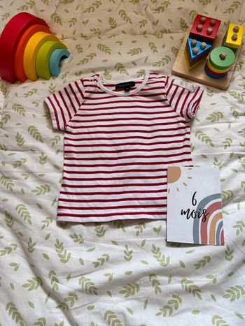 teeshirt rayé rouge et blanc terre de marins 6 mois