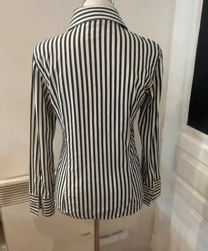 Zara chemise haut top, boutonné, à rayures, noir et blanc, femme, taille M/38 - photo numéro 2