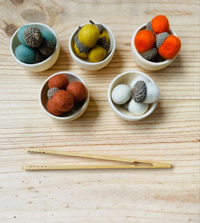 🌰 Jeu de tri couleur et sensoriel – Noisettes en feutrine méthode Montessori