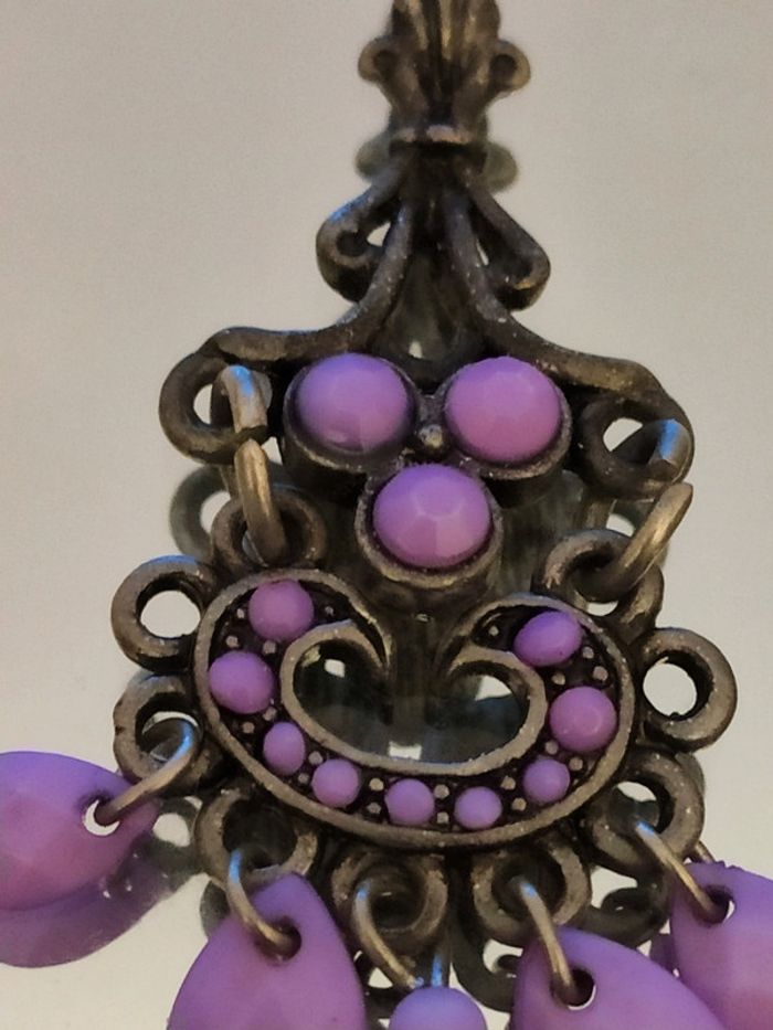 Boucles d'oreilles argentées et lila - photo numéro 3