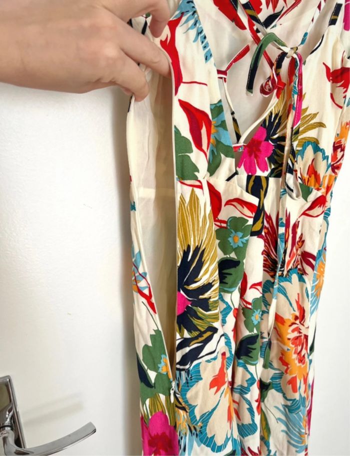Robe d’été fleurs et oiseaux Etam XS doublée et nouée dans le dos - photo numéro 7