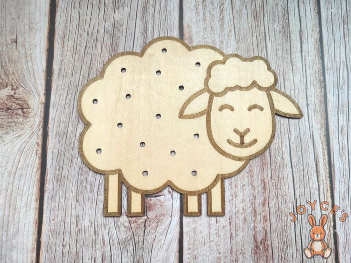 Plaque mouton  motricité fine Montessori en bois – Activité sensorielle enfant – Jouet éducatif – DIY tissage fleurs laine chenille