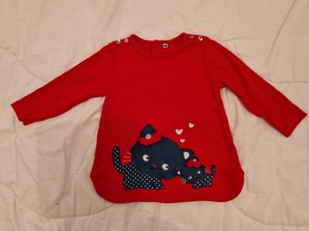Tunique petit Chat rouge et bleu, Taille 18 mois , Neuve jamais portée
