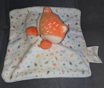 Doudou Renard carre plat blanc -Feuilles - Siplec