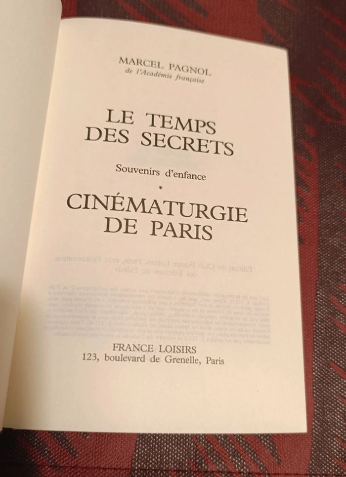 📚 Le temps des secrets/Cinématurgie de Paris. Livre Marcel Pagnol - photo numéro 3
