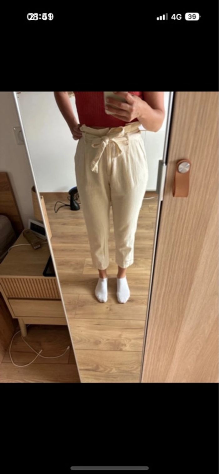 Pantalon papier bag beige - photo numéro 2