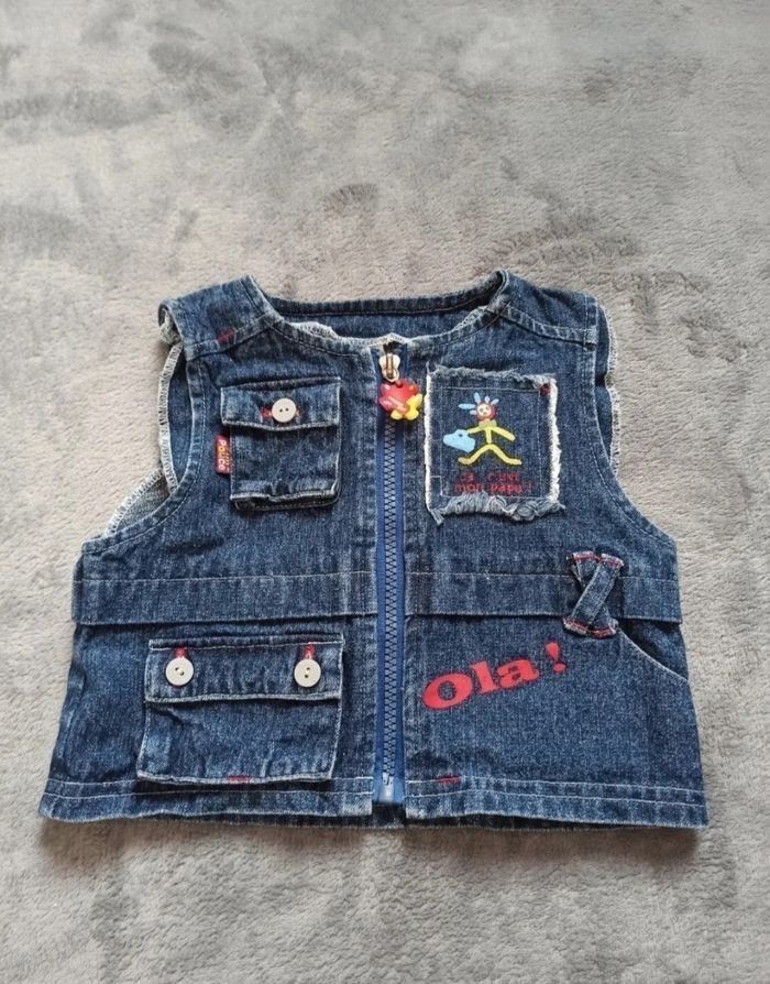 Veste jean sans manches 12 mois