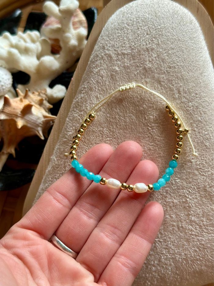 Bracelet réglable perles naturelles & pierre - Fait main, bohème chic
