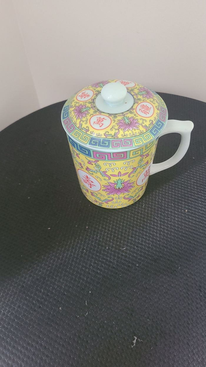 Tasse à thé chinoise, tasse à thé jaune Mun Shou, tasse à thé couverte - photo numéro 6