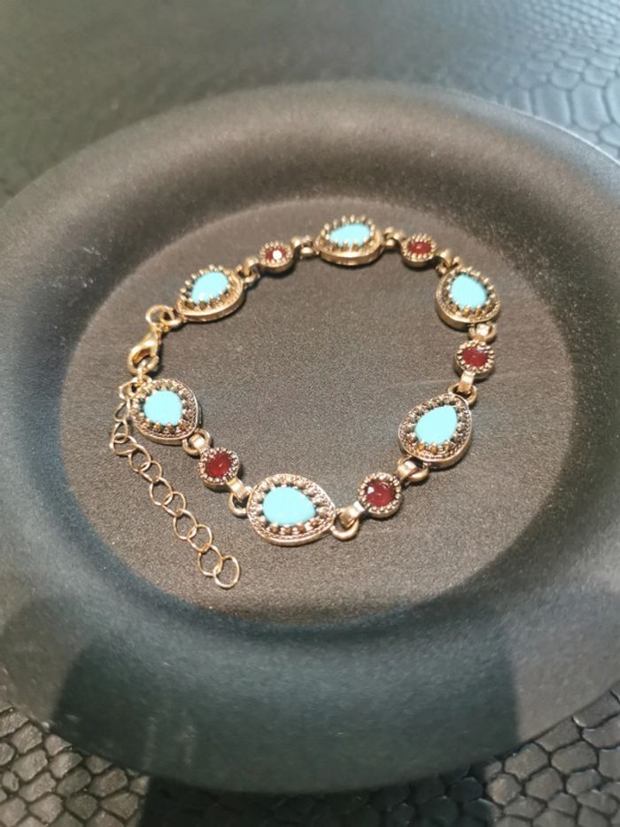 Bracelet doré style Vintage bleu et rouge