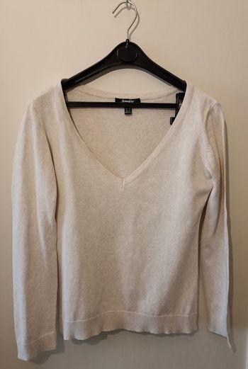 Pull col V Jennyfer crème coudières grises – Taille S