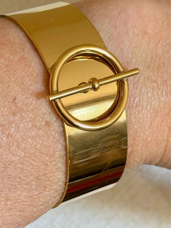 Jonc large ouvert cercle tige traversante acier inoxydable or - photo numéro 3