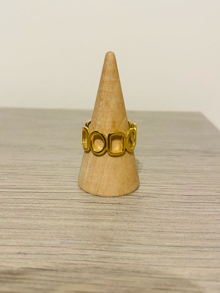 Bague fine ajustable doré rond carré acier inoxydable - photo numéro 4