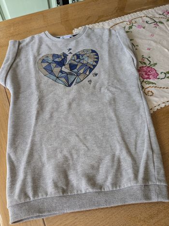 Sweat fille sans manche longue 6ans Kookaï motif coeur façon diamant bleu et argenté