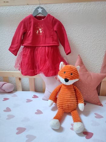 Robe rouge bébé fille - motifs Rennes - 18 mois - Très bon état - Vertbaudet