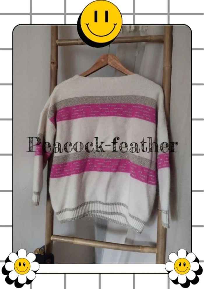 Pull rayé beige rose doré TU - photo numéro 7