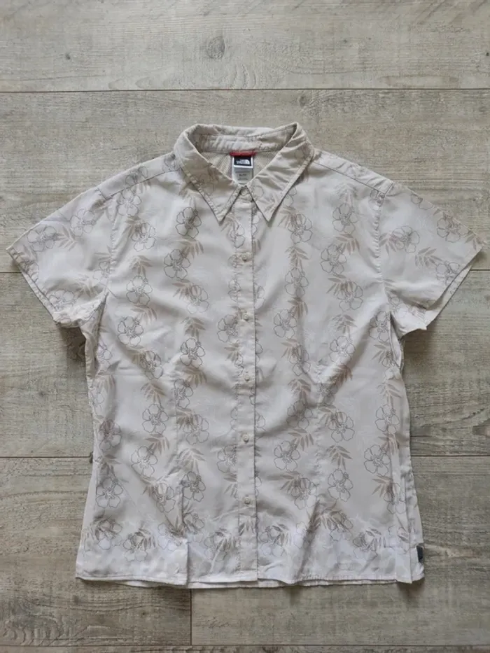Chemise manches courtes crème motifs fleurs tropicales beige blanc taupe taille XL The North Face - photo numéro 5