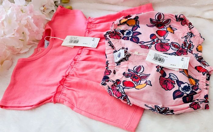 Ensemble Blouse Tunique et Bloomer 100% coton Petit Bateau Taille 12 mois