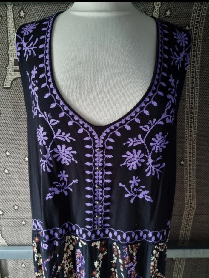 Robe longue noir et violet à motifs fleurs taille 54-56 Bodyflirt - photo numéro 2