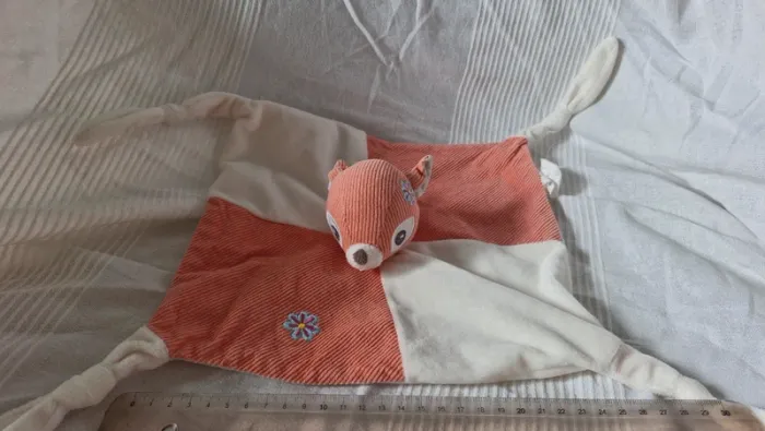 Doudou plat Faon /biche carré blanc - photo numéro 2