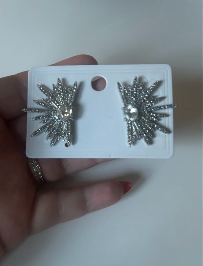 Boucles d’oreilles brillantes NEUVES pour femme couleur argenté