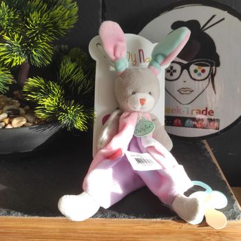 Doudou Attache Tétine Sucette Baby Nat Lapin BN0203 Les Touptis Câlins Gris Rose