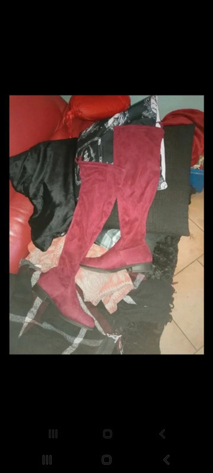 Cuissardes en nubuck bordeaux - photo numéro 2