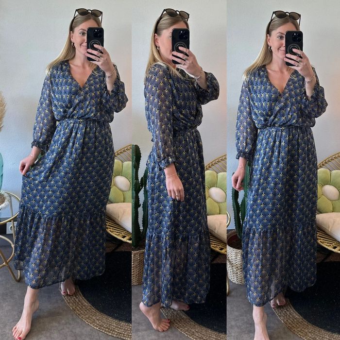 Robe longue imprimée bleu jaune taille S/M - Vintage Dressing