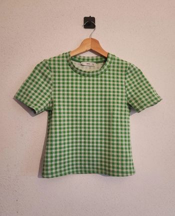Tee-shirt vichy vert & blanc – Taille XS – Mango – Très bon état