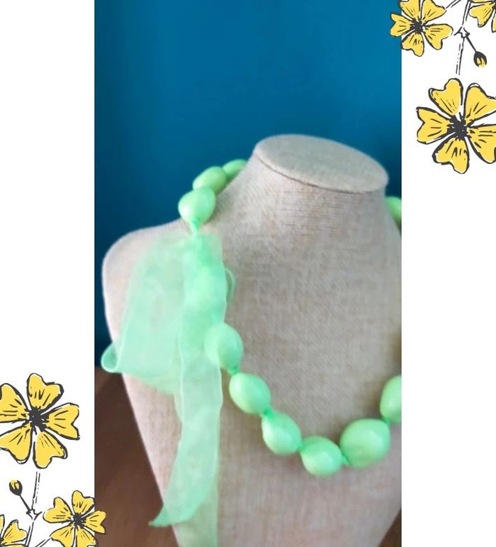 Collier vintage perles vert pistache et ruban organza – A nouer _ Collection Émeraude Urbaine - photo numéro 6