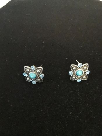 Boucles d'oreilles. Bleu. Argenté.