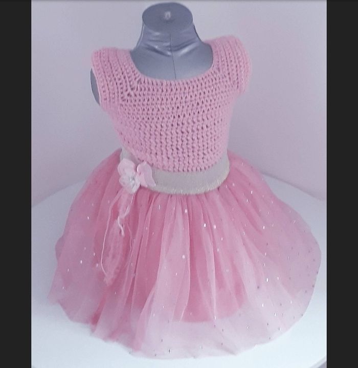 Vêtement ensemble robe tulle tricot fait main bébé fille 18 mois - photo numéro 2