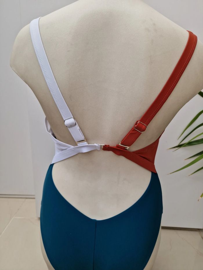 Maillot De Bain Sexy Effet 2 Pieces Blanc Bleu Petrol Marron - photo numéro 6