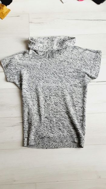 Vêtement femme pull sans manches gris noir blanc Cache Cache taille 2